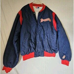 Swingster Jacket Men's Large Blue ATLANTA BRAVES Baseball Vintage Bomber 90s L